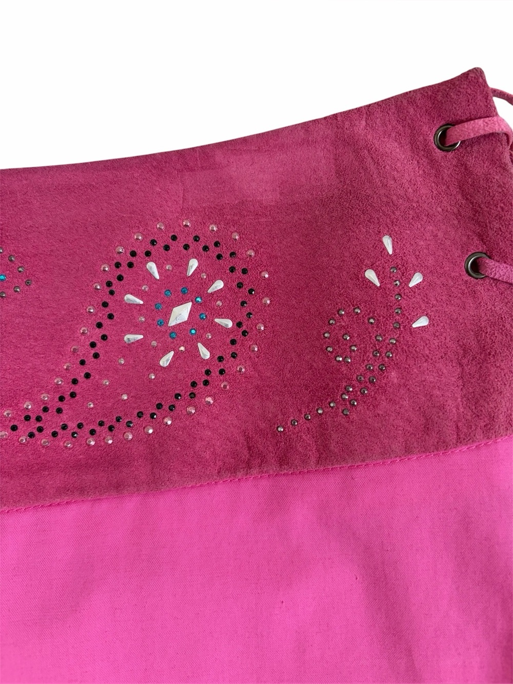 Guess Collection Y2K Vintage Pink Lace Up Suede Micro Mini Skirt Women’s Size 6 - Picture 2 of 11